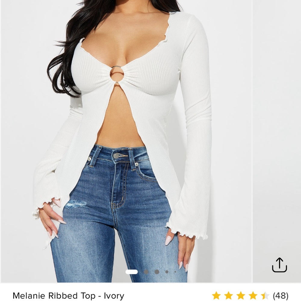 Fashion Nova Ivory Ribbed Blouse
